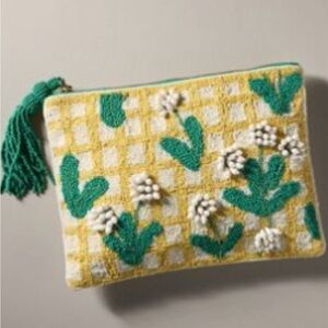 Anthropologie Large Fiona Beaded Bag Yellow Lattice Floral New With Tags